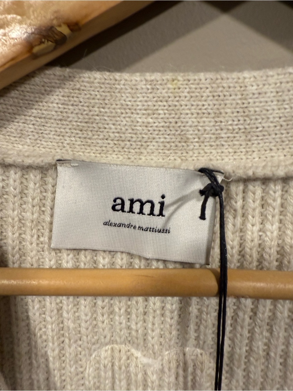 AMI Paris Cream Cardigan with Red Trim image 7